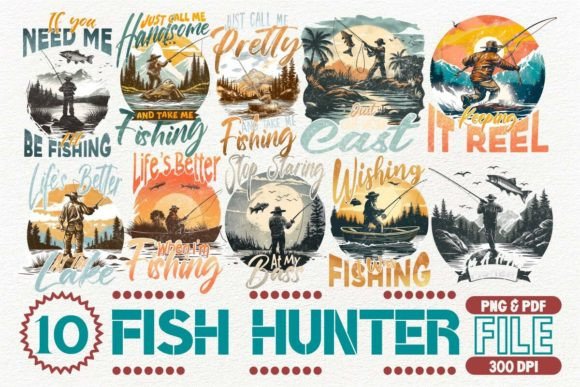 Fish Hunter T-Shirt Design Bundle: Your Ultimate Print-Ready Asset